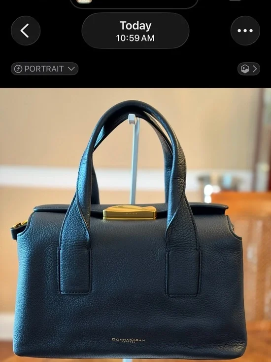 NWT Donna Karan Amagansett Black Leather Satchel w/ Jewelry like closure. - Picture 5 of 16